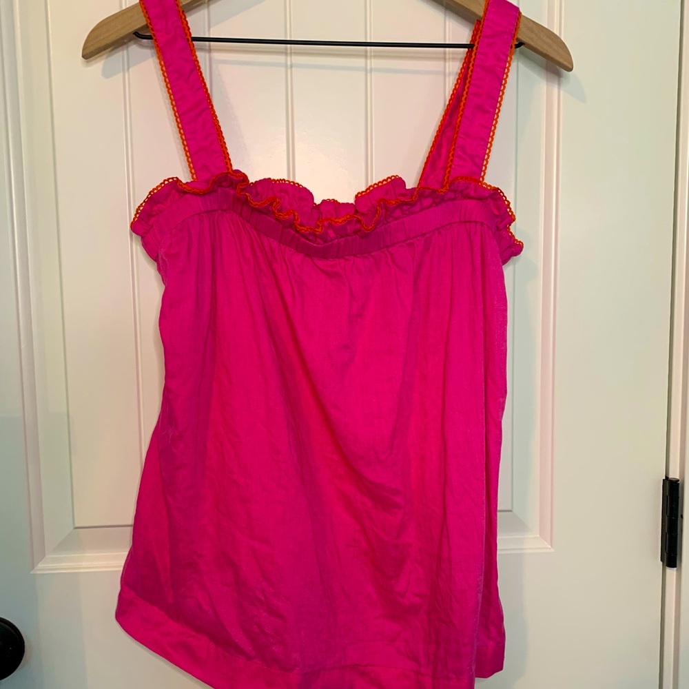 BODEN - US 10- pink linen tank top with orange lace trim/Summer / Barbiecore